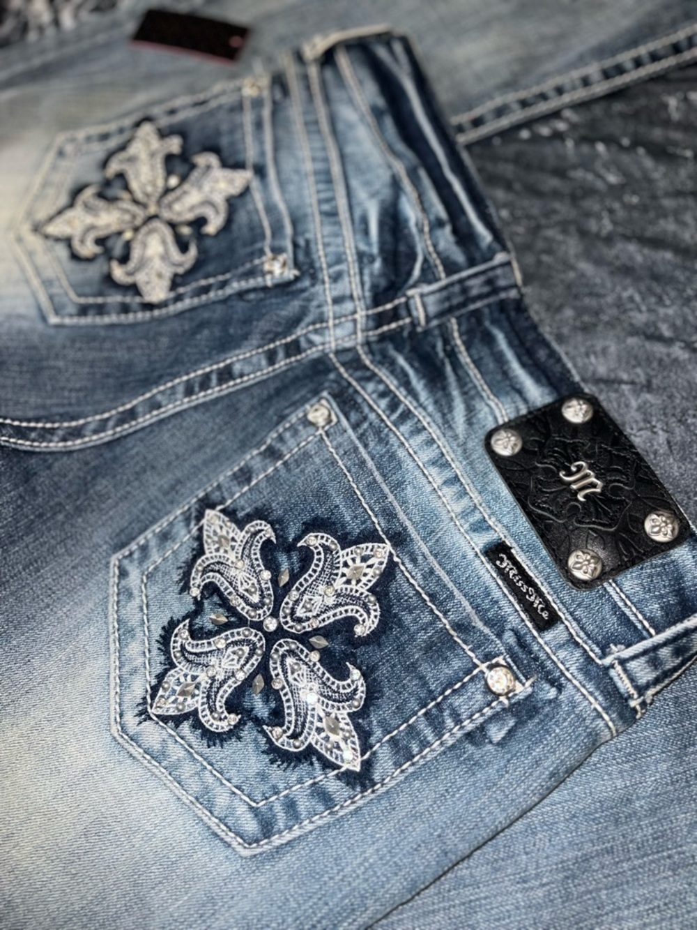 Miss Me Women's Blue Embroidered Boot Cut Jeans